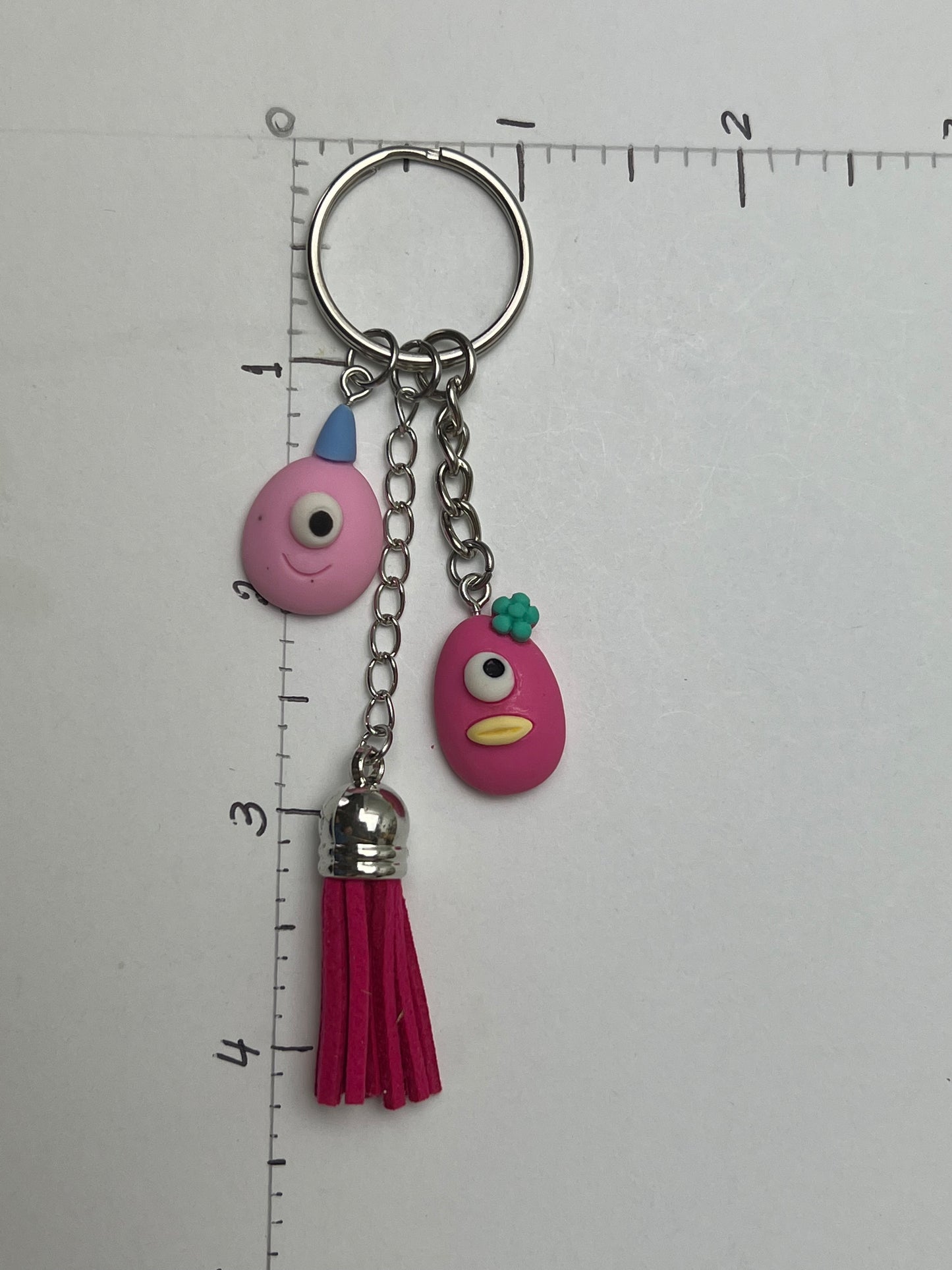 Pink Monsters Polymer Clay Keychain