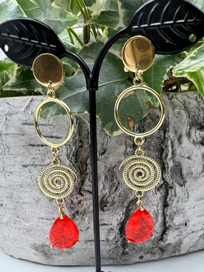 Stylish Gold & Orange Statement Earrings