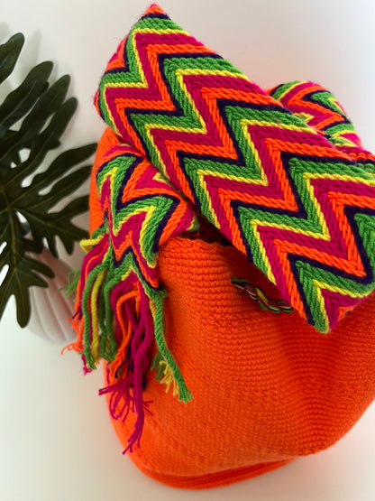 Vibrant Orange Handwoven Bucket Bag