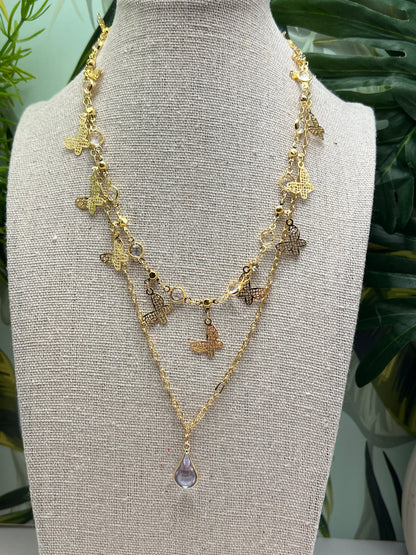 Gold Flirty Butterfly Layered Necklace