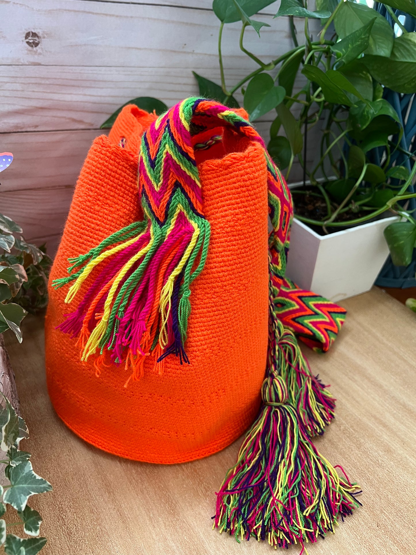 Vibrant Orange Handwoven Bucket Bag