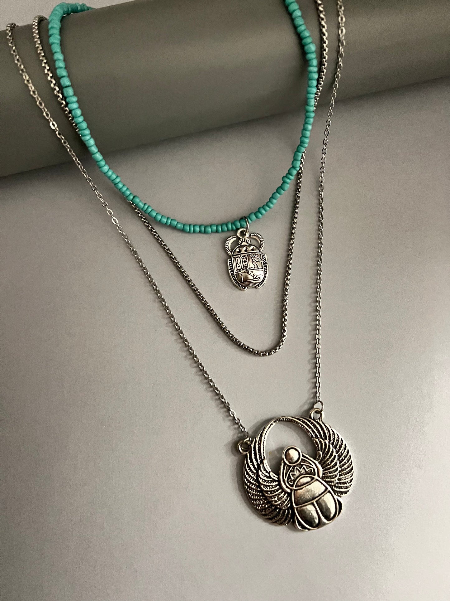 Egyptian Scarab Beetle Layered Necklace