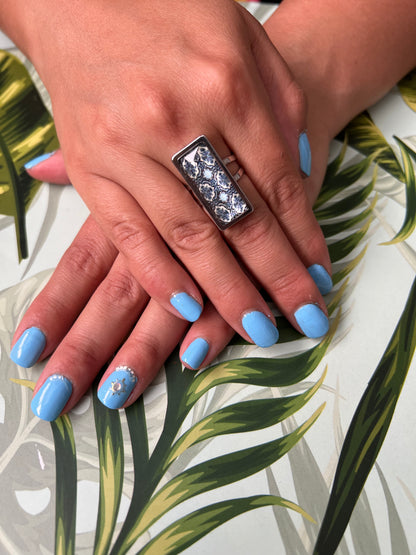 Blue Pattern Statement Ring