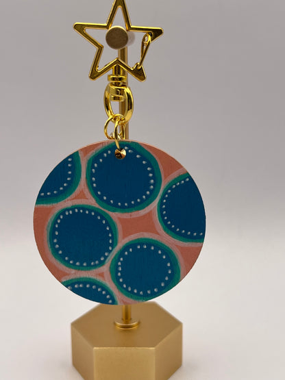 Round Hand-Painted Wood Keychain