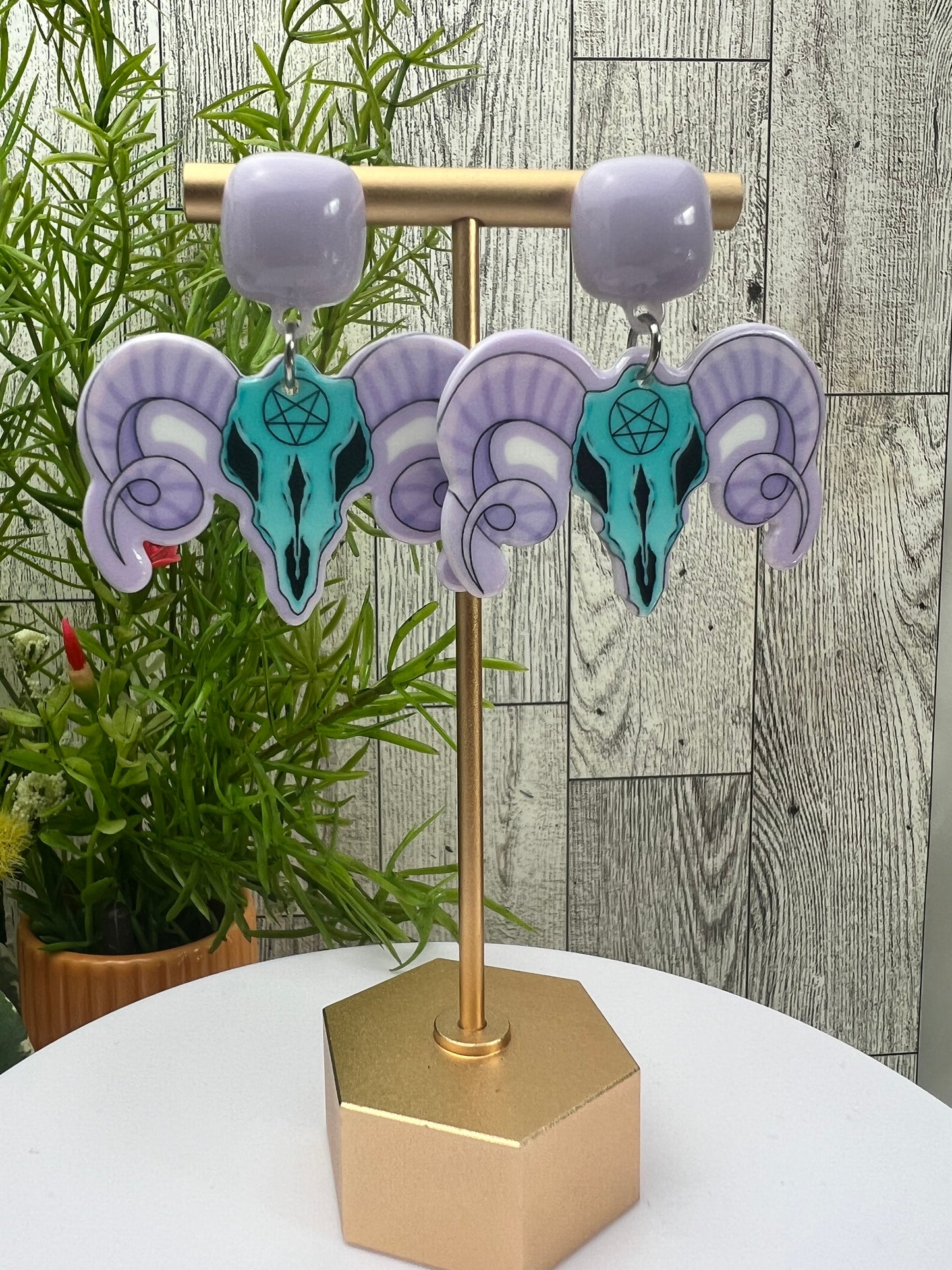 Purple & Blue Pentagram Ram Earrings