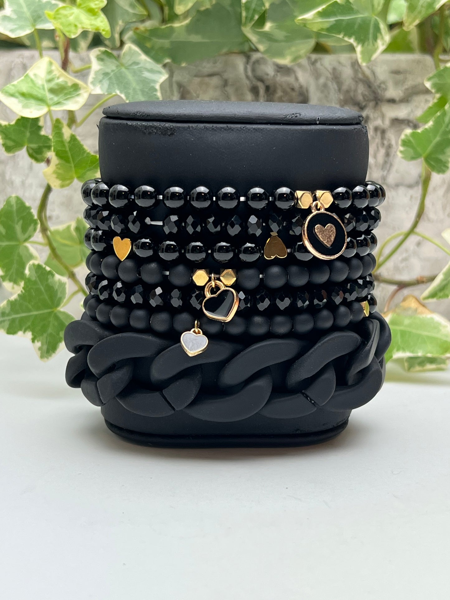 Black & Gold Charm Bracelet Set