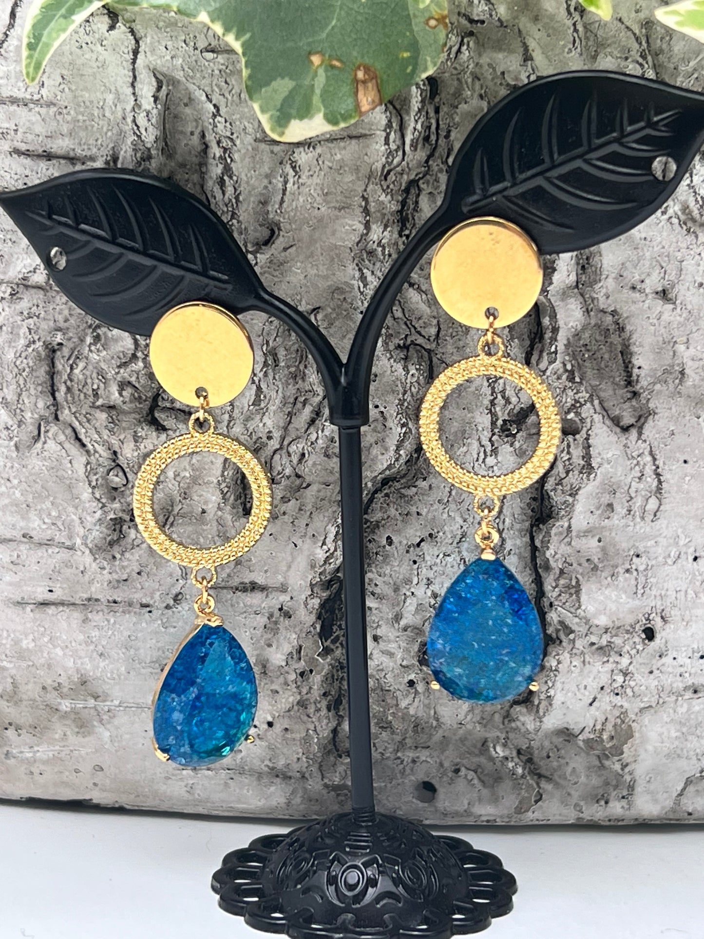 Blue Stone Elegant Dangle Earrings