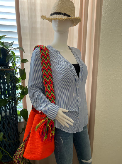 Vibrant Orange Handwoven Bucket Bag