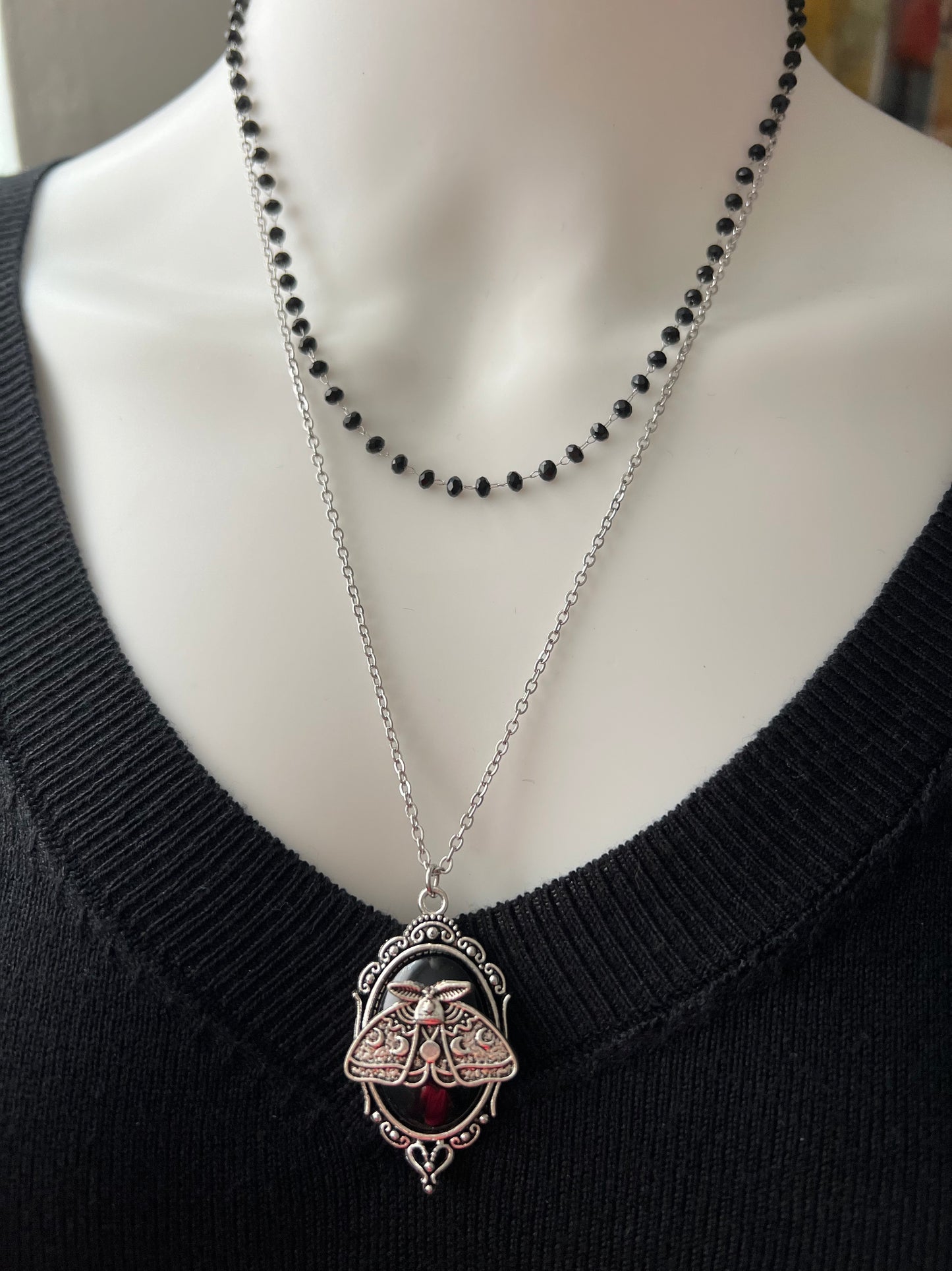 Gothic Chic Stylish Moth Layered Necklace