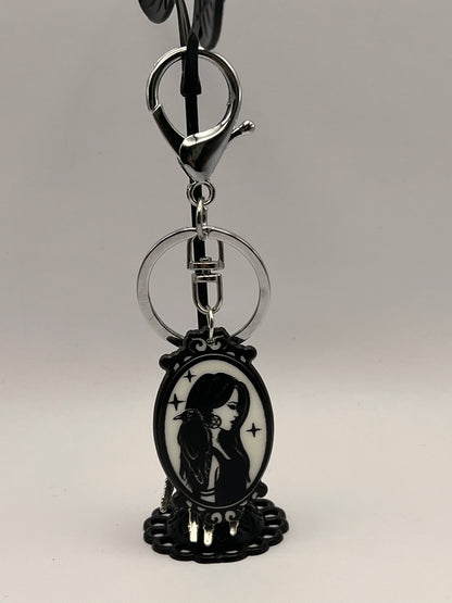 Witchy Girl Gothic Silver Keychain