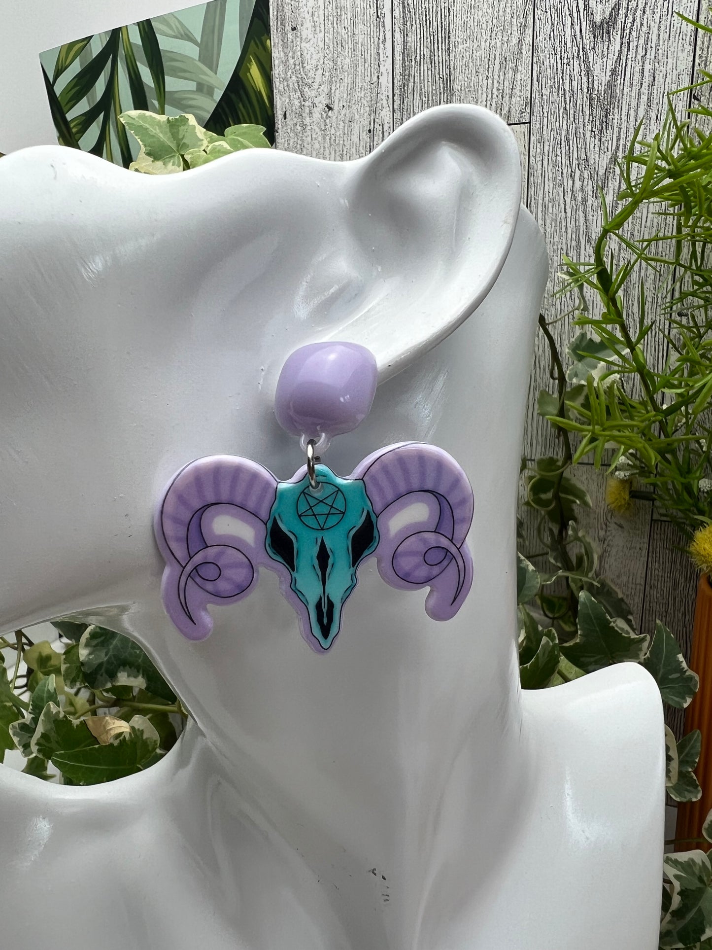 Purple & Blue Pentagram Ram Earrings