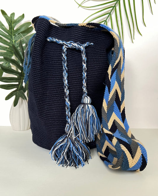 Dark Blue Handwoven Bucket Bag