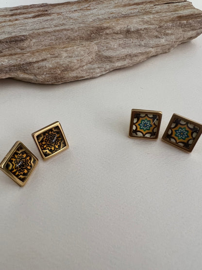 Greek-Inspired Tile Square Stud Earrings