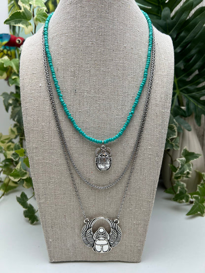 Egyptian Scarab Beetle Layered Necklace