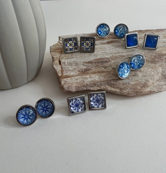 Blue & Silver Stud Earrings