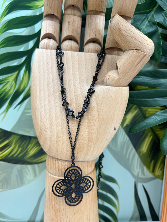 Black Fleur de Lis Necklace