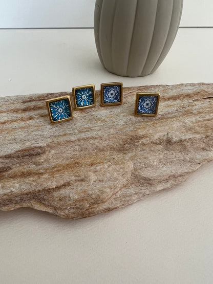 Greek-Inspired Tile Square Stud Earrings