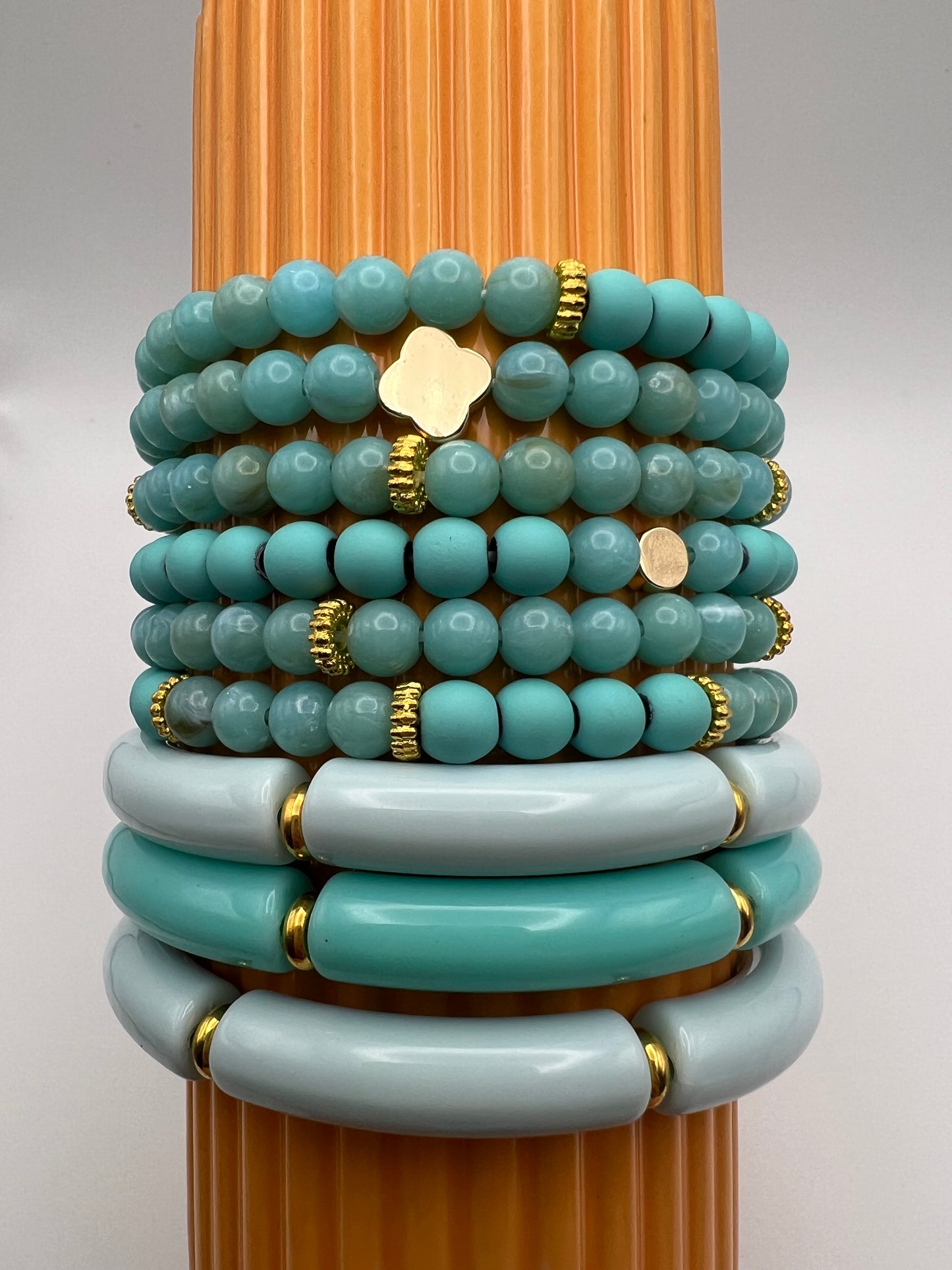 Teal & Gold Stylish Boho Chic Stackable Bracelet Set