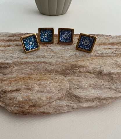 Greek-Inspired Tile Square Stud Earrings