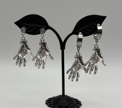 Silver Dainty Esoteric Hand Earrings