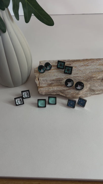 Black & Blue Edgy Stud Earrings