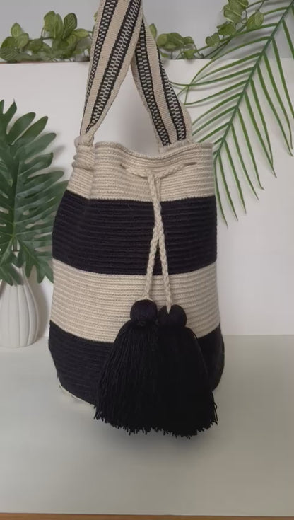 Black & White Handwoven Bucket Bag